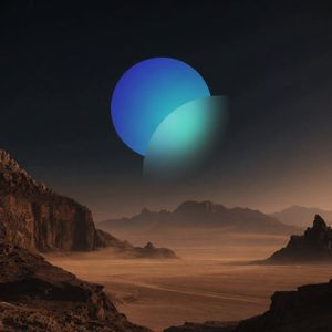 Surreal Desert with Twin Celestial Spheres