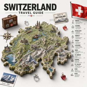 Swiss Travel Guide Relief Map Poster