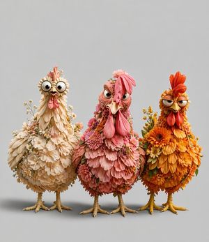 Three Floral Chickens Portrait