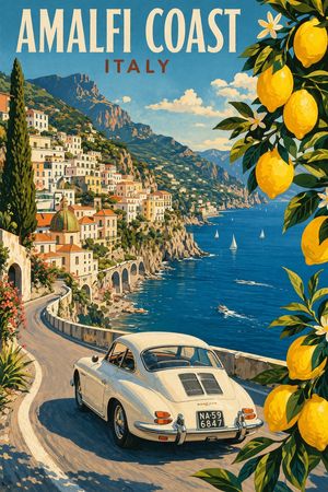 Vintage Amalfi Coast Travel Poster