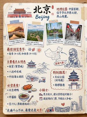 Vintage Beijing Travel Scrapbook Poster