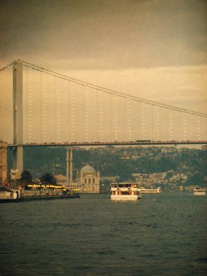 Vintage Bosphorus Bridge Ferry Scene