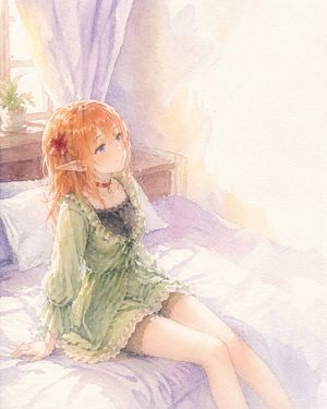 Watercolor Elf Girl on Sunlit Bed