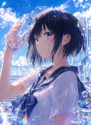Wet Summer Anime Schoolgirl Portrait