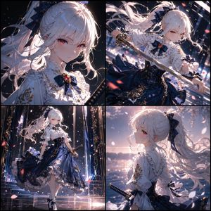 White-Haired Anime Swordswoman Collage