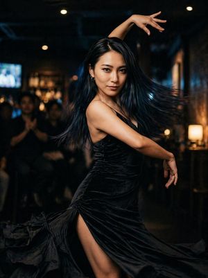Woman Dancing in Black Dress