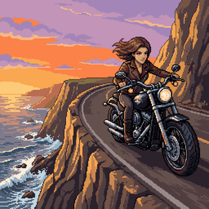 Woman Riding Motorcycle on Cliff Road